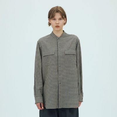 コットンセルロースチェック バンドカラーシャツ | GALERIE VIE (Women 