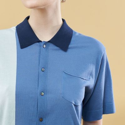 クレープコットンカラーコンビ シャツカーディガン | GALERIE