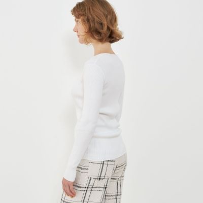 【美品】GALERIEVIE ギザコットンリブ クルーネックプルオーバー　グレー □ギザコットンリブ クルーネックプルオーバー