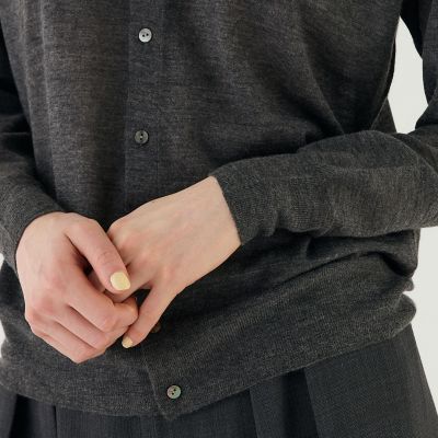 ウーステッドカシミヤ　ポロカラーカーディガン