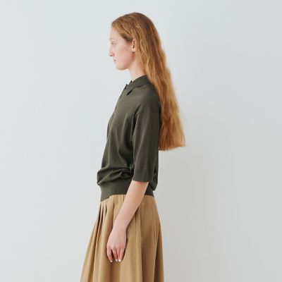 クーポン】【セール 30%OFF】クレープコットン ポロプルオーバー