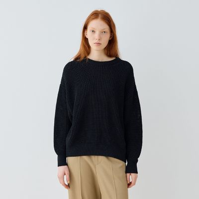 GALERIE VIE / ギャルリーヴィー | ペーパーヤーン クルーネックニット プルオーバー | S | ブラック | レディース ペーパーヤーン クルーネックプルオーバー | GALERIE VIE (Women