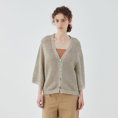 オープンワークリネン Vネックカーディガン | GALERIE VIE (Women