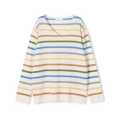 ＜GALERIE VIE (Women)＞スコットランドカシミヤマルチボーダー　Ｖネックプルオーバー