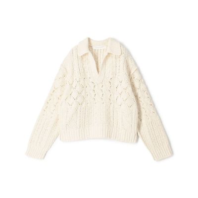 コットンウールアラン オープンカラープルオーバー | GALERIE VIE