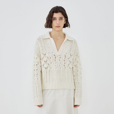 コットンウールアラン オープンカラープルオーバー | GALERIE VIE