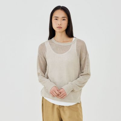 【美品】ギャルリーヴィーサルファーリネン Vカラージレ24ss ベージュ リネンコード クルーネックプルオーバー | GALERIE VIE (Women