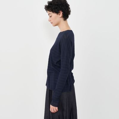 美品 23SS ギャルリーヴィー ボートネックプルオーバー エクストラファイン シアーボーダー ボートネックプルオーバー | GALERIE VIE (Women