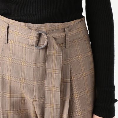 ウォッシャブルウールチェック フロントタックベルテッドパンツ