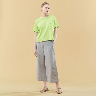 GALERIE VIE tomorrow land リネン麻白ハイウエストパンツ リネンキュプラコンパクト ワイドクロップドパンツ | GALERIE