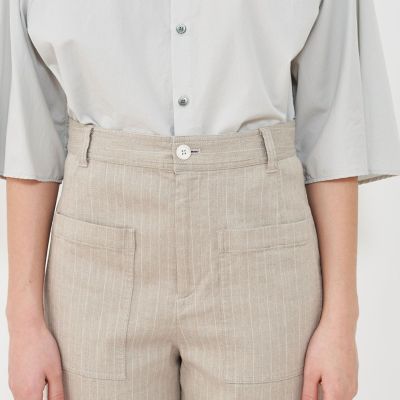 コットンリネンストレッチ　クロップドパンツ