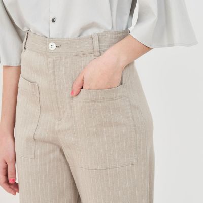 コットンリネンストレッチ　クロップドパンツ