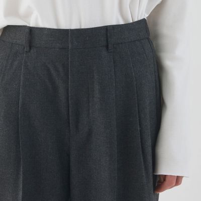 ウーステッドフラノ　タックストレートパンツ