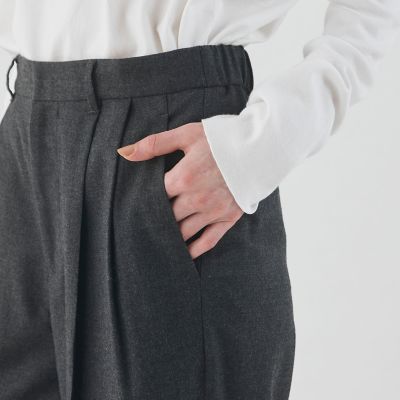ウーステッドフラノ　タックストレートパンツ