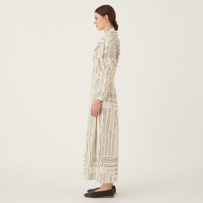 シルクサンドウォッシュプリント スカーフカラーマキシワンピース