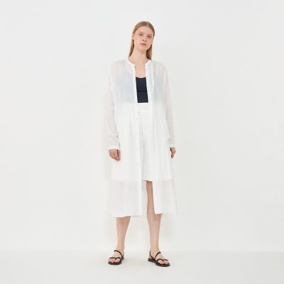 新品✨ギャルリーヴィー　コットンプリーツシャツワンピース　白×ネイビー　フリー ウォッシャブルレーヨン シャツワンピース | GALERIE VIE (Women