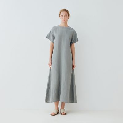 リネンキュプラシルクコンパクト　クルーネックワンピース