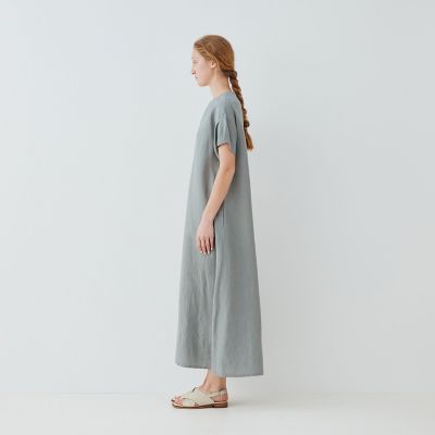 リネンキュプラシルクコンパクト　クルーネックワンピース