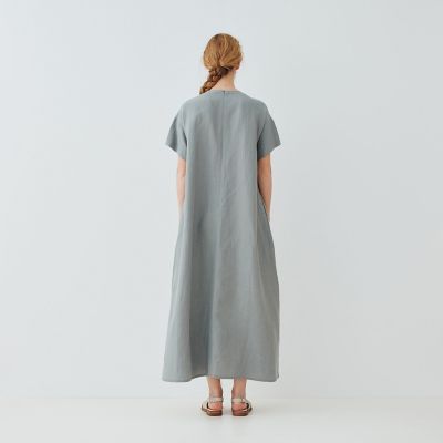 リネンキュプラシルクコンパクト　クルーネックワンピース