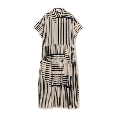 ＜GALERIE VIE (Women)＞ストライプシルクストレッチ　ギャザーシャツドレス
