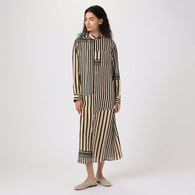 【美品】ギャルリーヴィー、ストライプ、グリーン、ワンピース、バンドカラー、日本製 美品】ギャルリーヴィー、ストライプ、グリーン、ワンピース