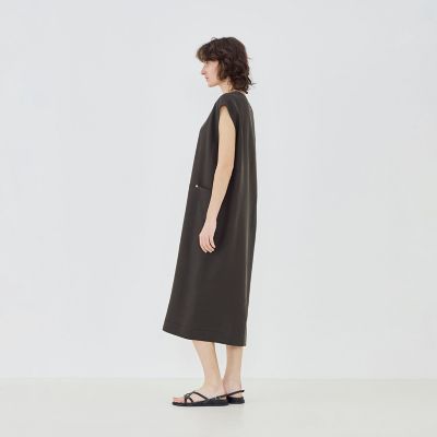 【予約商品６月下旬以降順次お届け】リブコンビフレンチリネン　フレンチスリーブワンピース