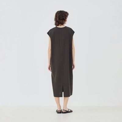 【予約商品６月下旬以降順次お届け】リブコンビフレンチリネン　フレンチスリーブワンピース