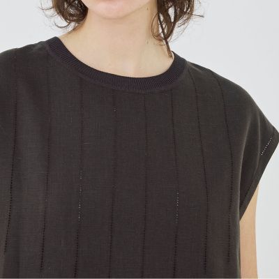 【予約商品６月下旬以降順次お届け】リブコンビフレンチリネン　フレンチスリーブワンピース