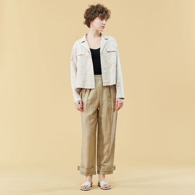 GALERIE VIE ギャルリー ヴィー コットン シルク カーディガン ジャケット コート 22春夏 ベージュ 36 9号 ショート フード フーディー ニット ボタンレス 綿 絹 羽織り 通勤 きれいめ 上品 無地 ブランド シンプル【レディース】【中古】【K3713】 リネンシルクツイード スタンドカラーブルゾン | GALERIE VIE (Women