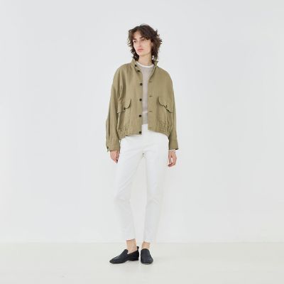 タグ付き未使用品★ギャルリーヴィー★リネンカットソージャケット カーキ ダストリネン スタンドカラーブルゾン | GALERIE VIE (Women