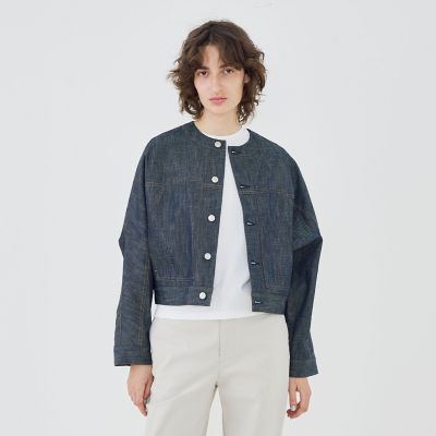【極美品】GALERIE VIE セルヴィッチデニム キルトノーカラー ブルゾン ステイブルーデニム ノーカラージャケット | GALERIE VIE (Women