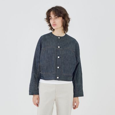 【極美品】GALERIE VIE セルヴィッチデニム キルトノーカラー ブルゾン ステイブルーデニム ノーカラージャケット | GALERIE VIE (Women