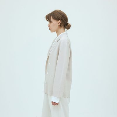 GALERIE VIE ベージュ ダブルブレストジャケット ウーステッドウールミラノリブ ダブルブレストジャケット | GALERIE