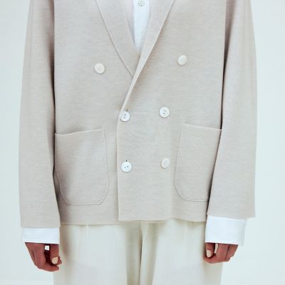 GALERIE VIE ベージュ ダブルブレストジャケット ウーステッドウールミラノリブ ダブルブレストジャケット | GALERIE