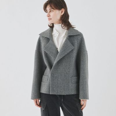 ヘリンボーンダブルフェイス　コクーンシルエットショートコート