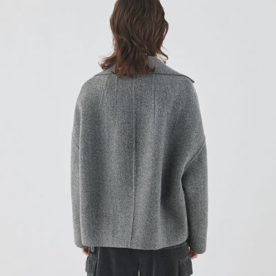 ヘリンボーンダブルフェイス　コクーンシルエットショートコート
