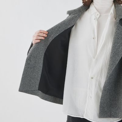 ヘリンボーンダブルフェイス　コクーンシルエットショートコート
