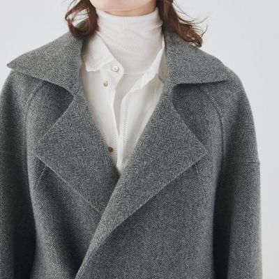 ヘリンボーンダブルフェイス　コクーンシルエットショートコート