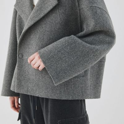 ヘリンボーンダブルフェイス　コクーンシルエットショートコート