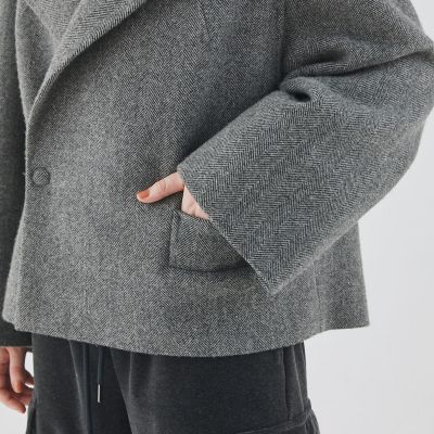 ヘリンボーンダブルフェイス　コクーンシルエットショートコート
