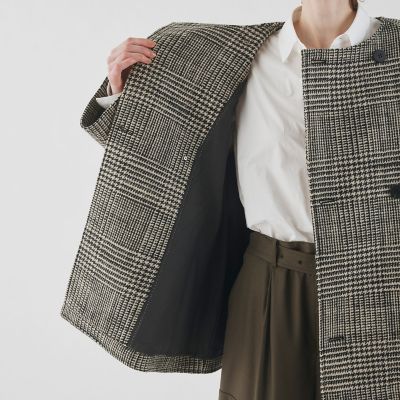 グレナカートチェック　カラーレストレンチショートコート