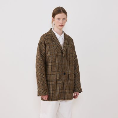 ノーカラーウール混紡ツイードドルマンスリーブコート チェビオットツイード ドルマンスリーブコート | GALERIE VIE (Women