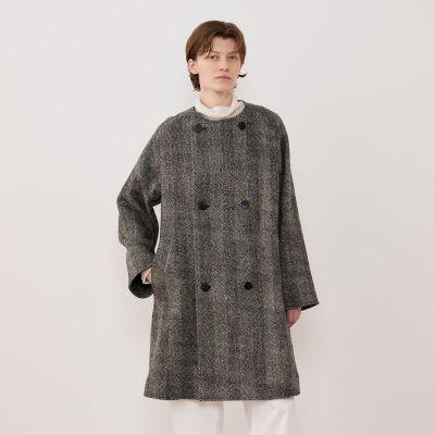 美品◎GALERIE VIE ギャルリーヴィー ステンカラーコート ヘリンボーン 送料無料】ヘリンボーンダブルフェイス コクーンシルエット