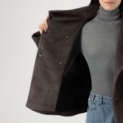 送料無料】スーリーアルパカシャギー ハイネックオーバルコート