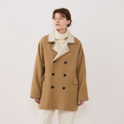 美品＊ギャルリーヴィー ドルマンスリーブジャケット コットン アイボリー系 送料無料】シープライクダブルフェイス ドルマンスリーブコート