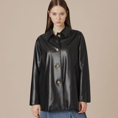 BANTON／バントン】フェイクレザーステンカラーコート