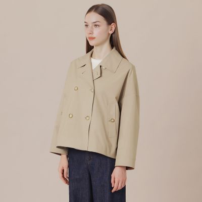 FYVIE／フィビー】バイカラータフタダブルブレストコート