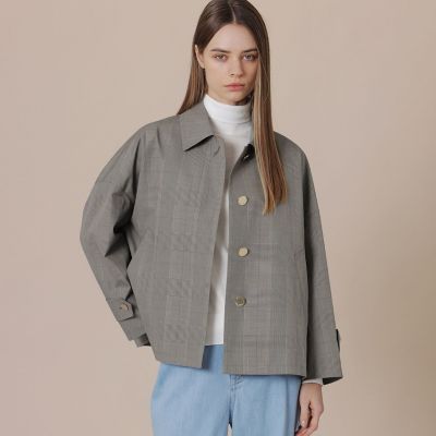 ROSLEY／ロズリー】コットングレンチェックステンカラーショート