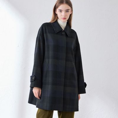 ROSLEY／ロズリー】ウールビーバーチェックステンカラーコート