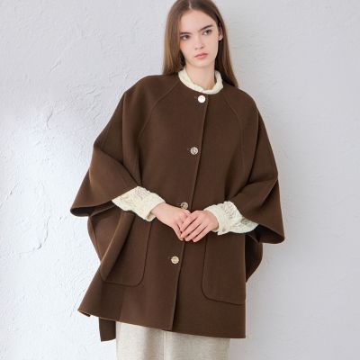 moriponブラウン フリース ダブルブレスト ポンチョ ダブルフェイスモッサポンチョ | MACKINTOSH LONDON (Women